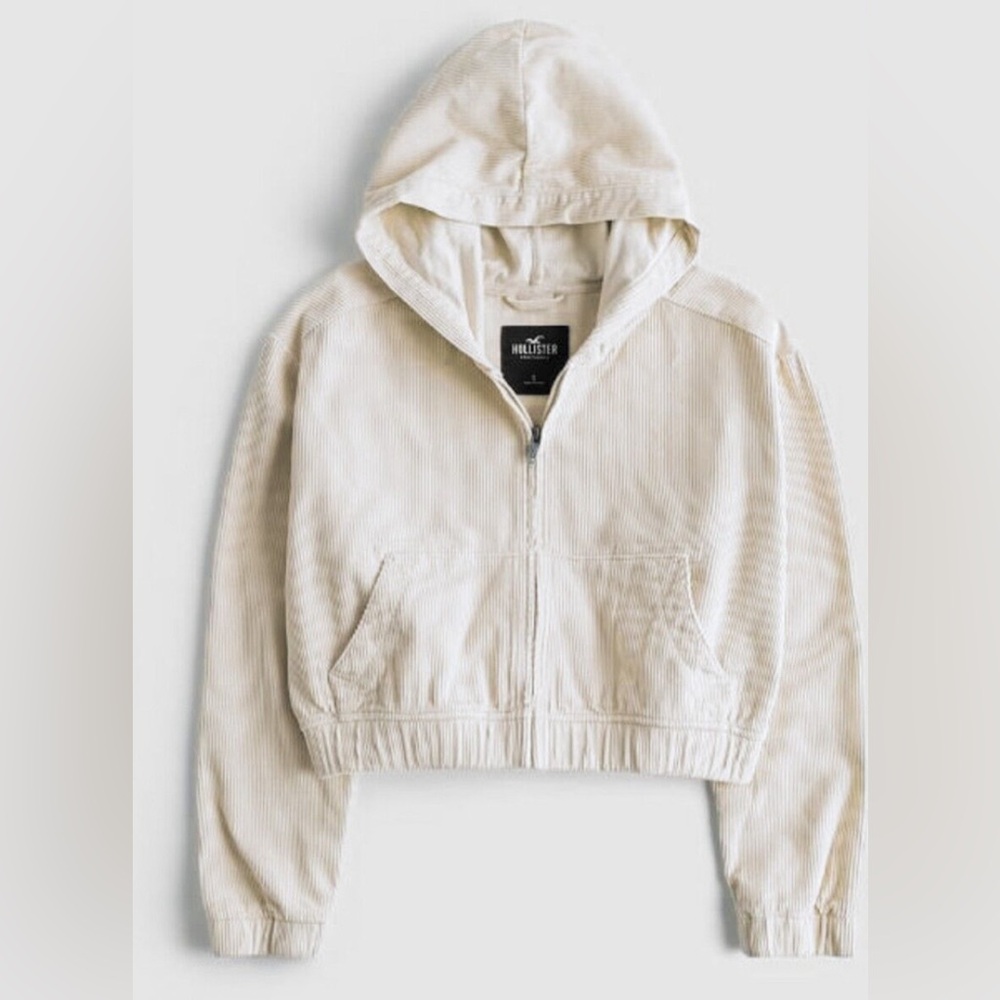Hollister corduroy cream crop zip up size M